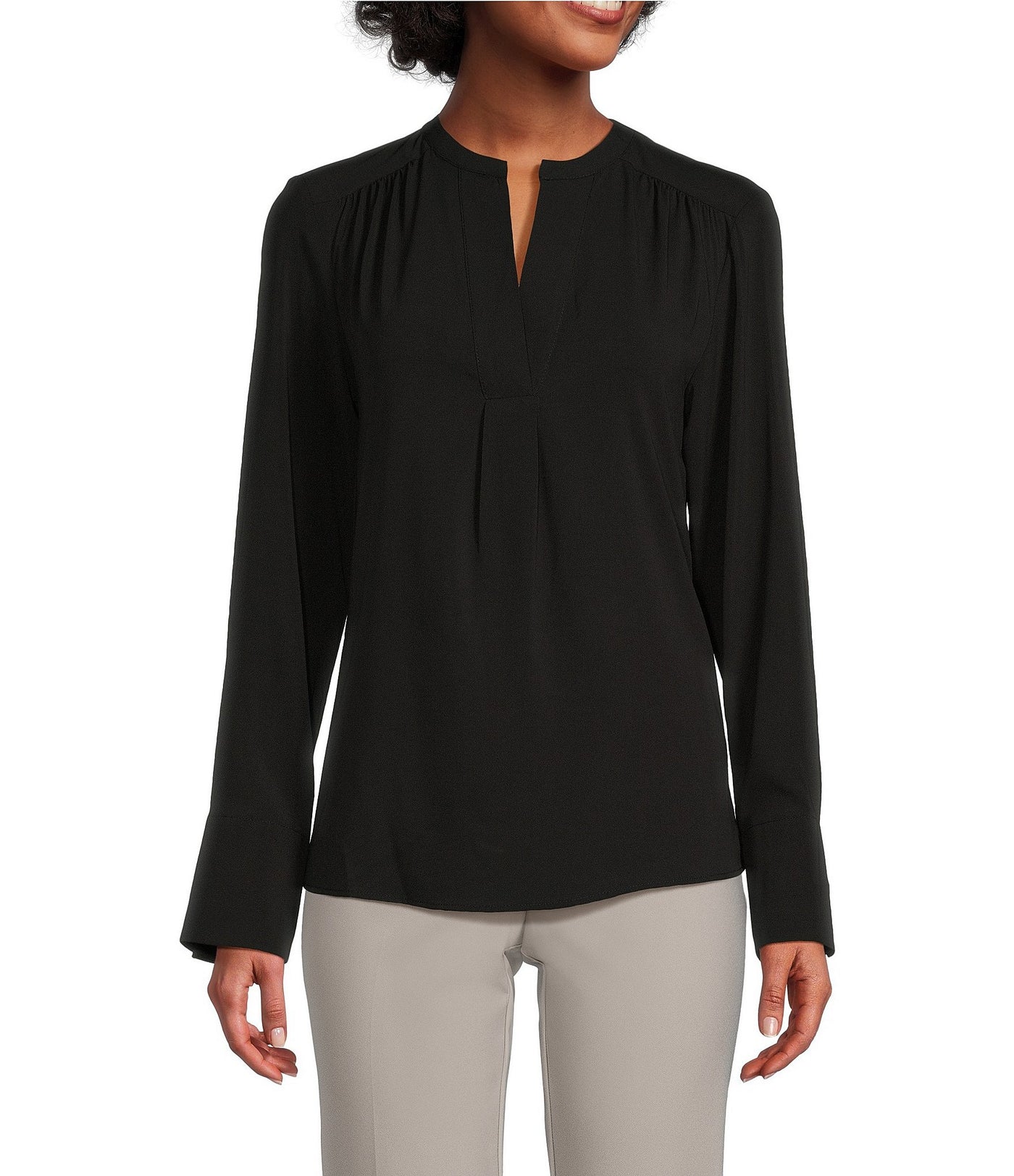 CALVIN KLEIN Womens Black Long Sleeve Split Wear To Work Blouse XS