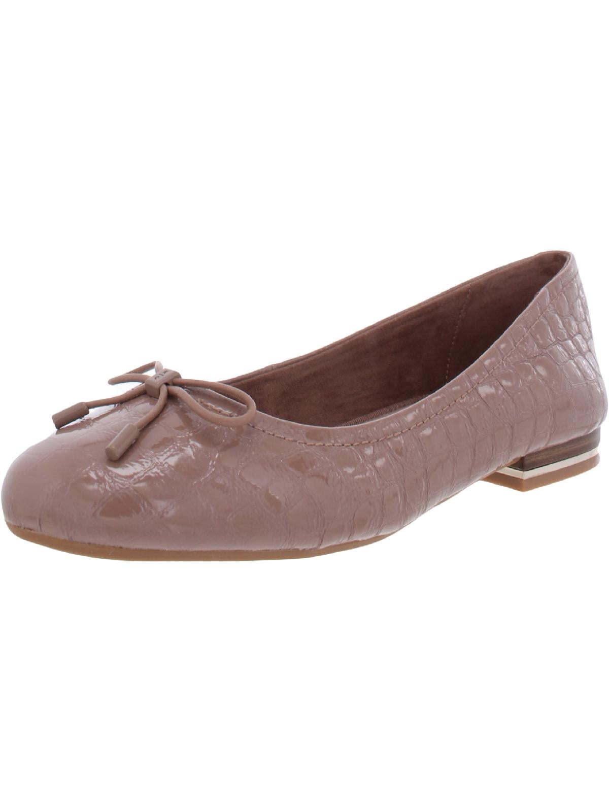 KENNETH COLE Womens Brown Crocodile Heel Logo Bow Accent Cushioned Balance Round Toe Block Heel Slip On Leather Ballet Flats 8 M