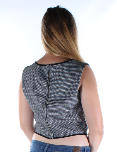 KIIND OF Womens Gray Polka Dot Sleeveless Crew Neck Crop Top