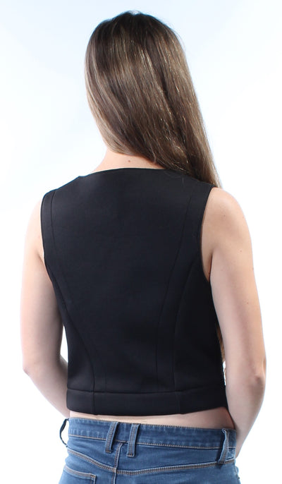 KIIND OF Womens Black Cut Out Sleeveless V Neck Crop Top