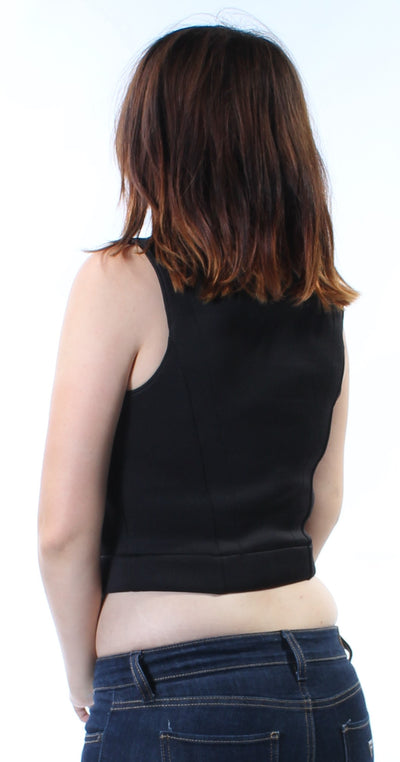 KIIND OF Womens Black Sleeveless V Neck Crop Top