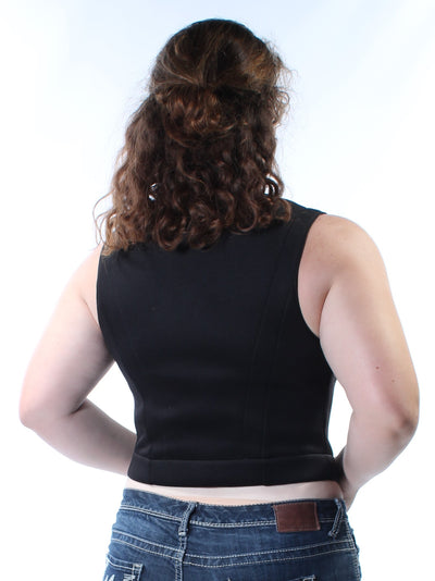 KIIND OF Womens Black Cut Out Sleeveless V Neck Crop Top