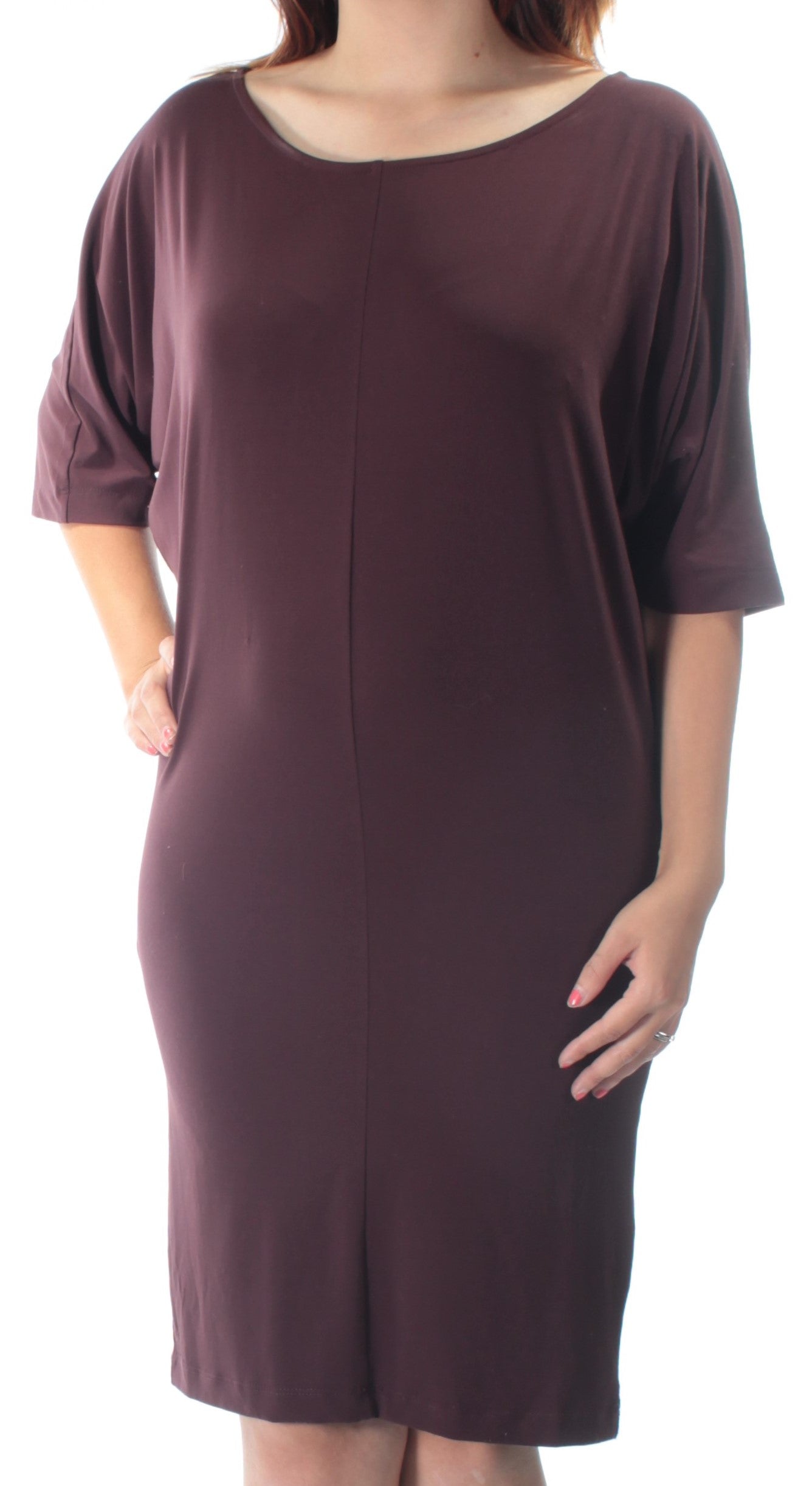 BAR III Womens Burgundy Dolman Sleeve Scoop Neck Knee Length Dress