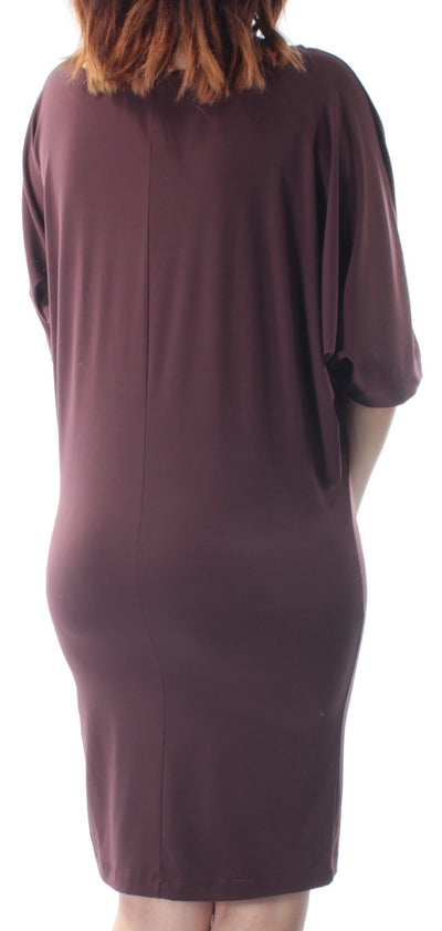 BAR III Womens Burgundy Dolman Sleeve Scoop Neck Knee Length Dress