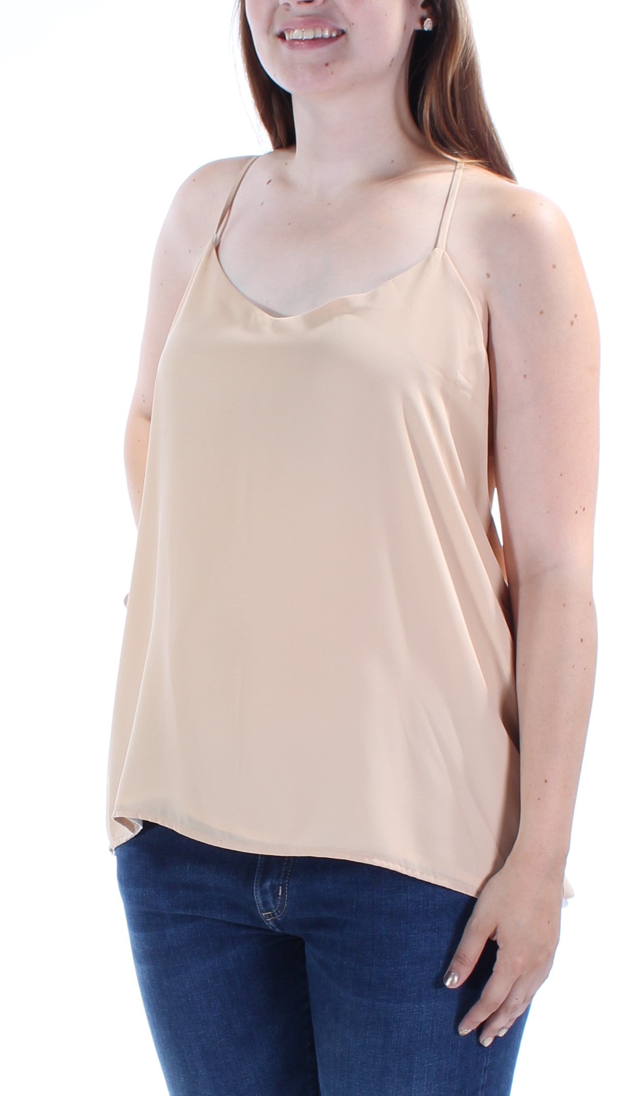 BAR III Womens Beige Spaghetti Strap V Neck Top