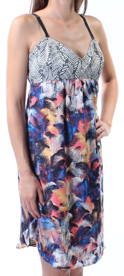 RACHEL ROY Womens Black Floral Spaghetti Strap V Neck Knee Length Empire Waist Dress