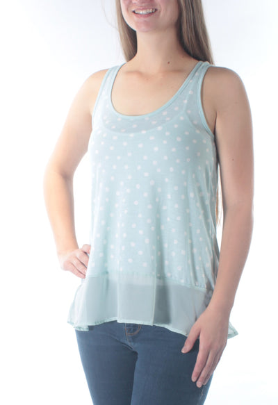 MAISON JULES Womens Light Blue Ruffled Polka Dot Sleeveless Scoop Neck Top