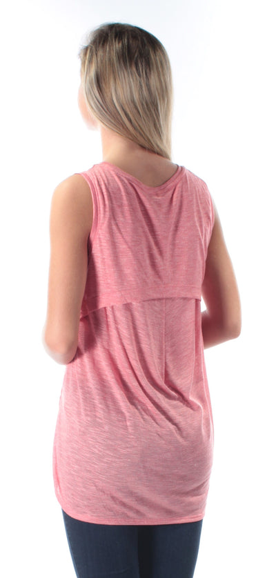 KIIND OF Womens Pink Sleeveless Jewel Neck Hi-Lo Top