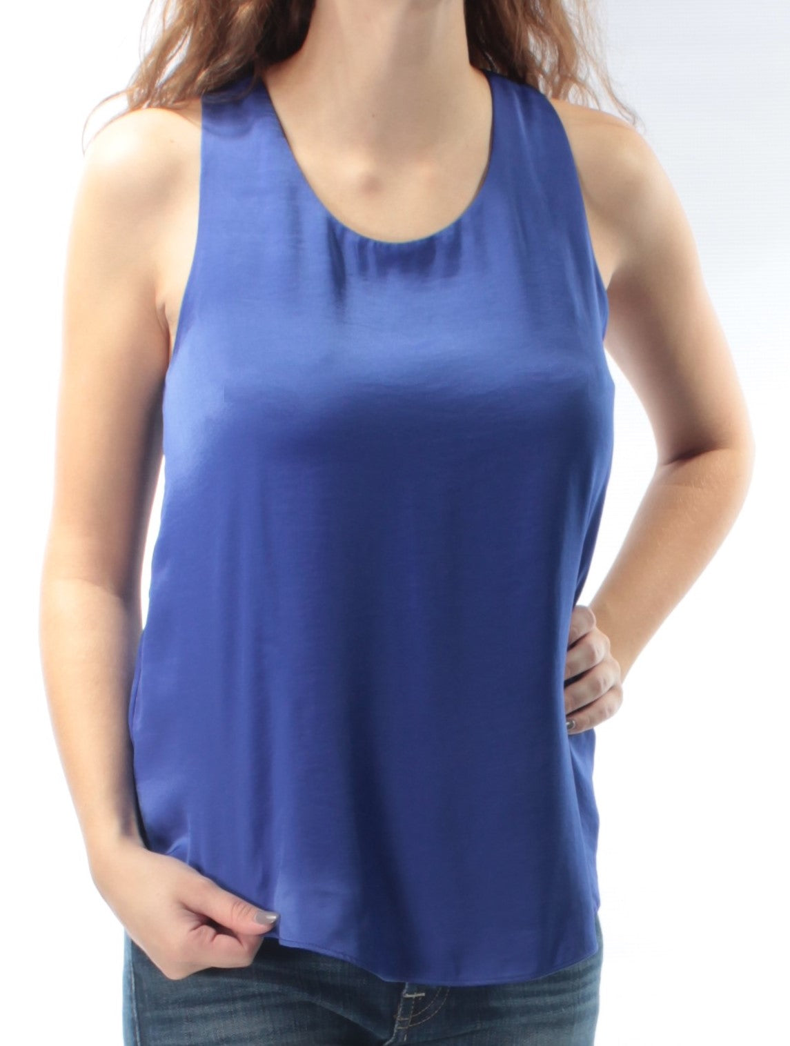 RACHEL ROY Womens Blue Sleeveless Jewel Neck Wrap Top