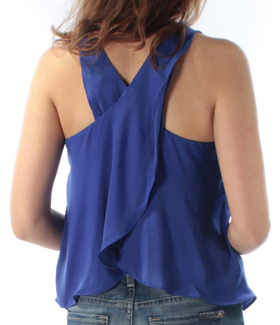 RACHEL ROY Womens Blue Sleeveless Jewel Neck Wrap Top