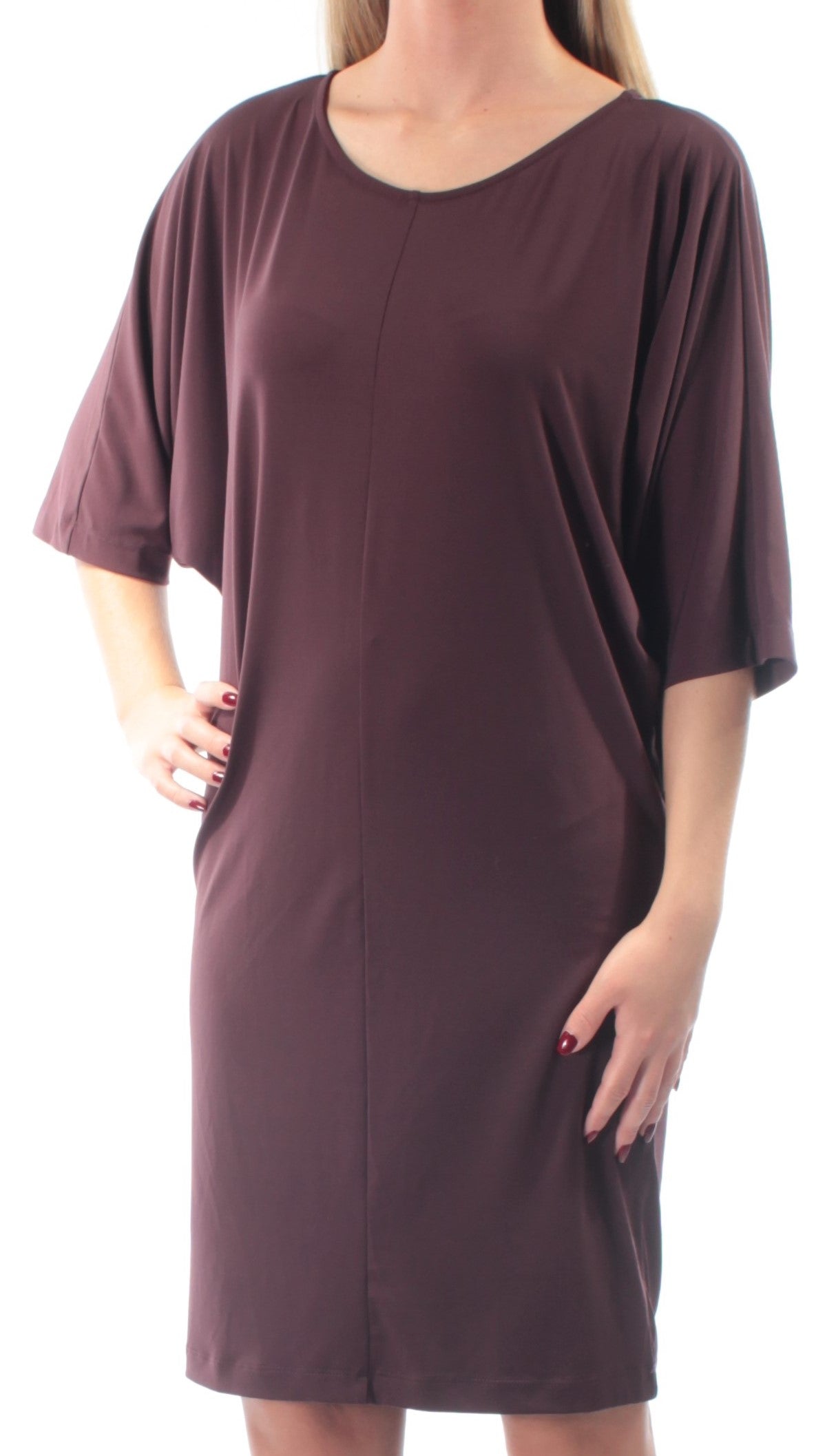 BAR III Womens Purple Dolman Sleeve Jewel Neck Knee Length Dress