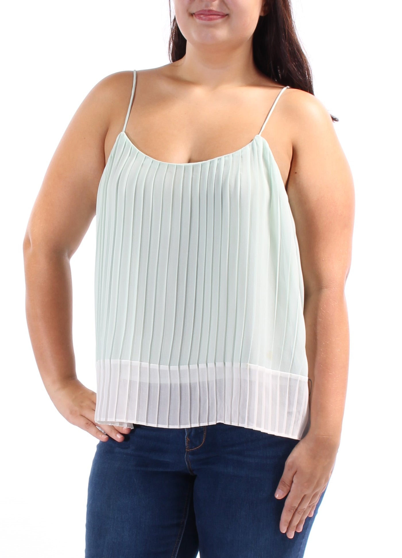 BAR III Womens Pleated Spaghetti Strap Scoop Neck Top