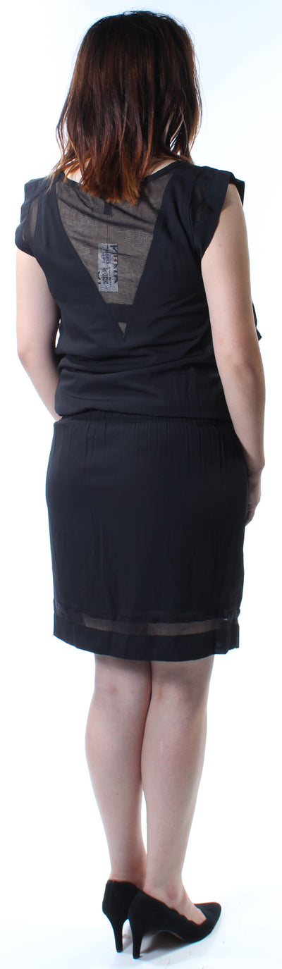 KIIND OF Womens Black Cut Out Sleeveless V Neck Above The Knee Blouson Dress