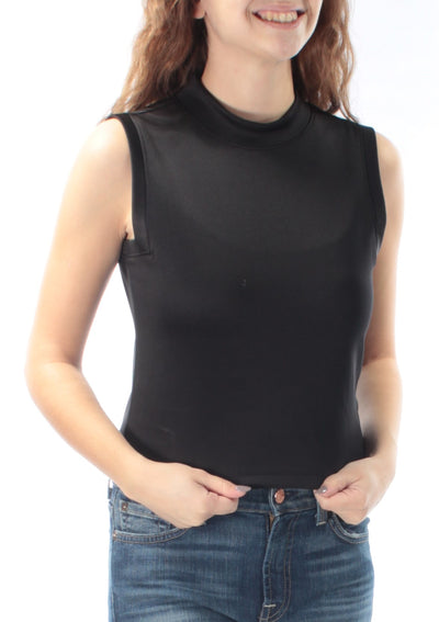 KIIND OF Womens Black Zippered Short Sleeve Mock Neck Crop Top