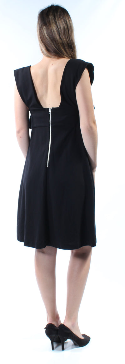 FRENCH CONNECTION Womens Zippered Ruffled Cap Sleeve Square Neck Knee Length Party Fit + Flare Dress