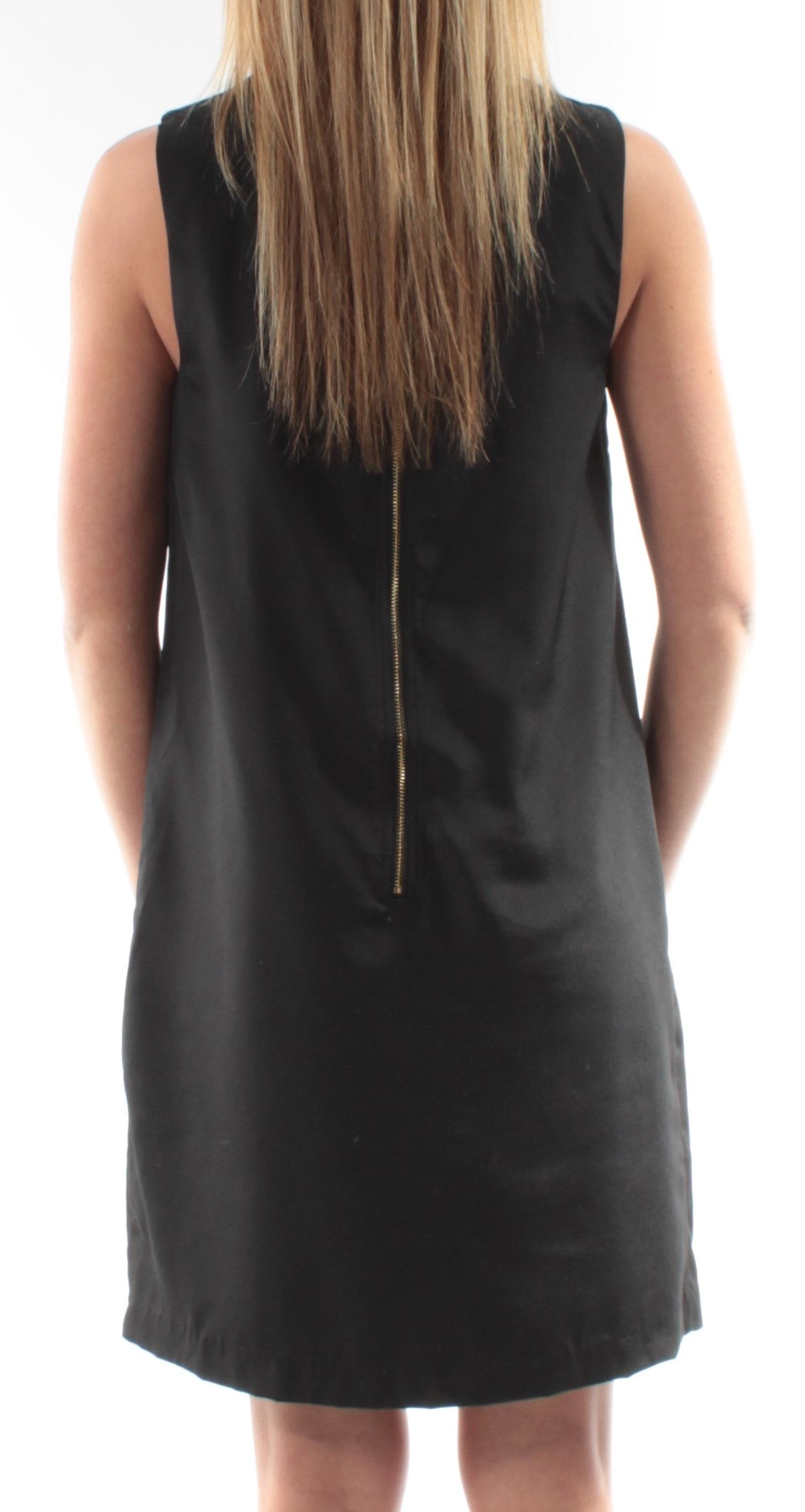 KENSIE Womens Black Fringed Sleeveless Scoop Neck Below The Knee Shift Dress