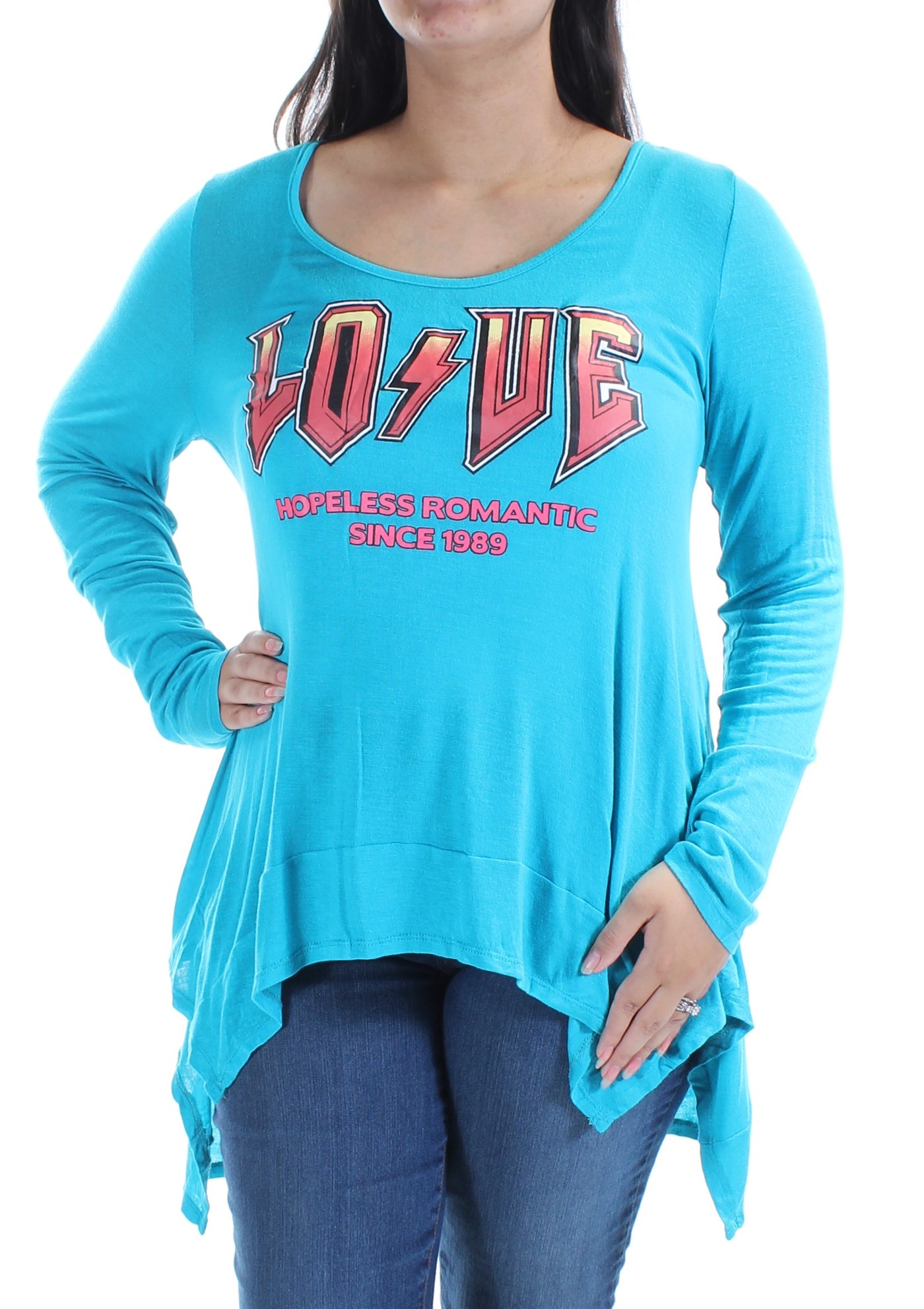 BELLE DU JOUR Womens Blue Long Sleeve Scoop Neck Top