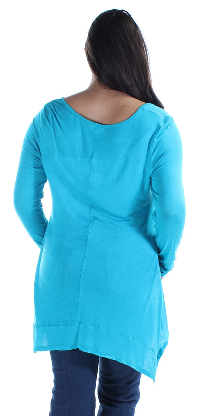 BELLE DU JOUR Womens Blue Long Sleeve Scoop Neck Top