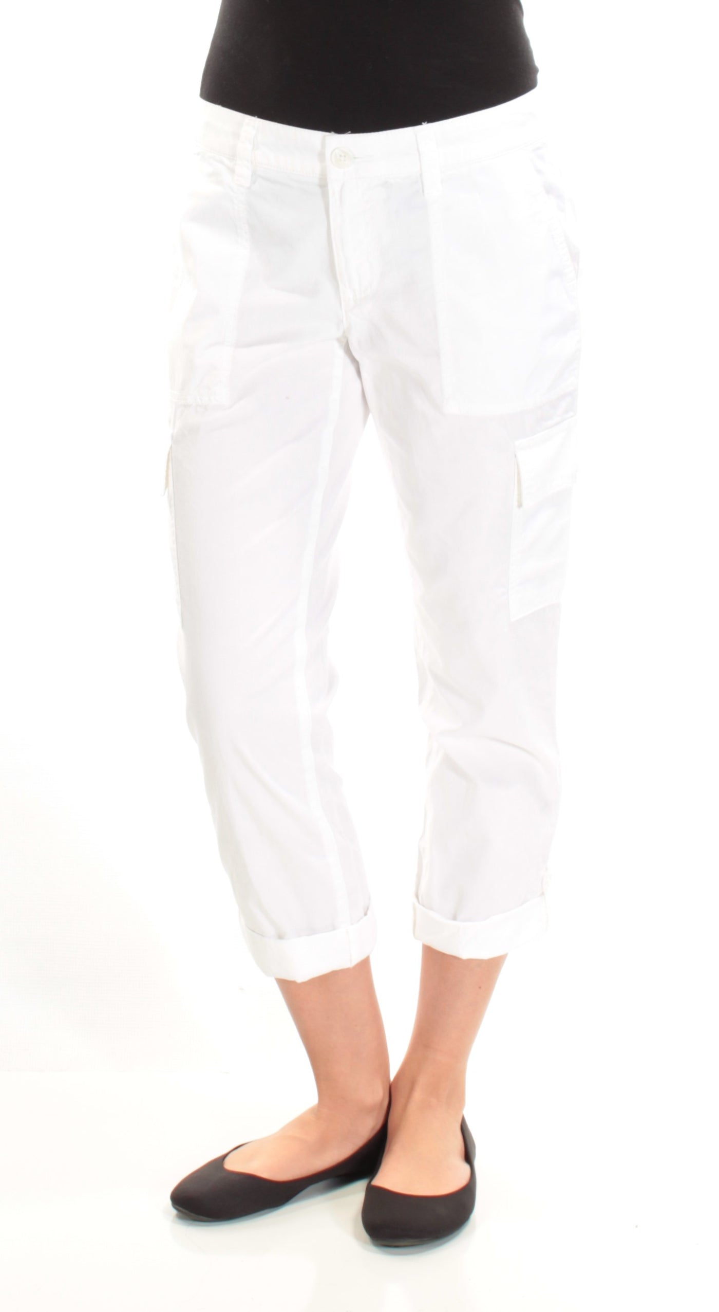 TOMMY HILFIGER Womens White Pocketed Roll Tab Hem Cargo Pants