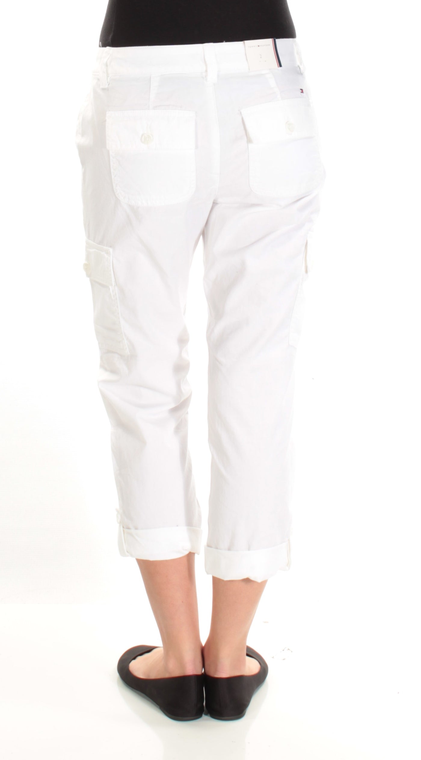 TOMMY HILFIGER Womens White Pocketed Roll Tab Hem Cargo Pants