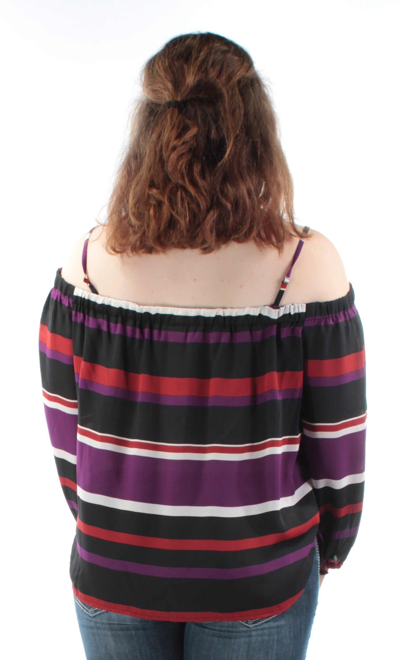 INC Womens Purple Striped 3/4 Sleeve Strapless Top