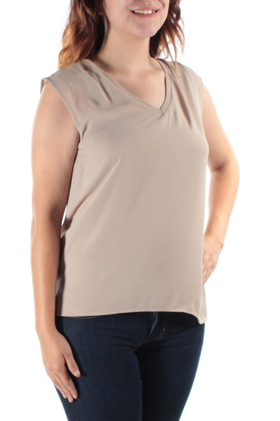 BAR III Womens Brown Sleeveless V Neck Hi-Lo Top