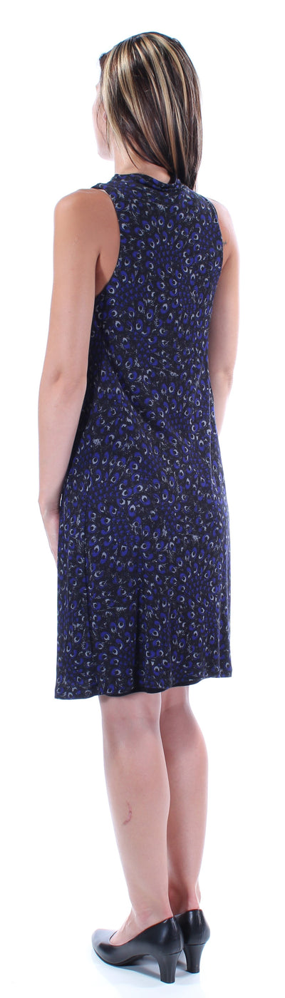 KENSIE Womens Blue Paisley Short Sleeve Turtle Neck Above The Knee Sheath Dress