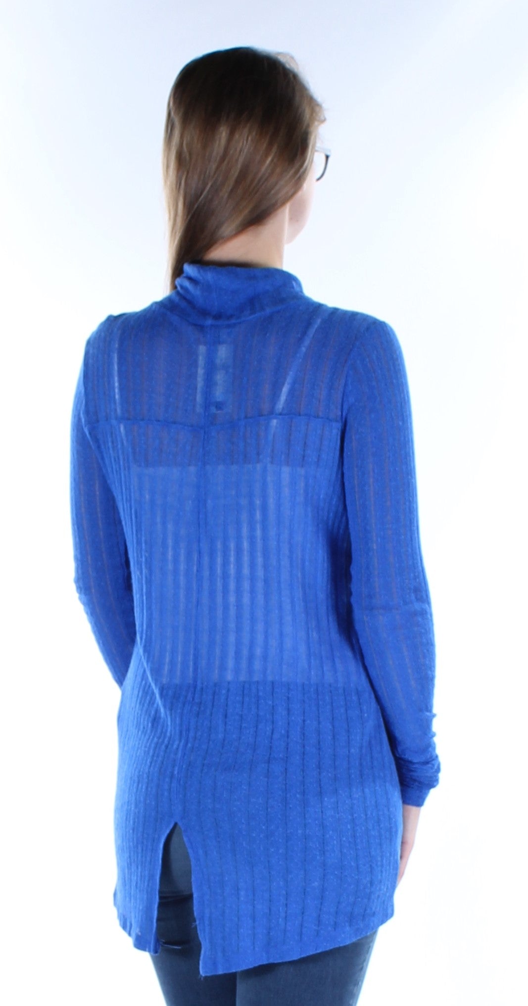 LUCKY BRAND Womens Blue Sheer Long Sleeve Turtle Neck Top