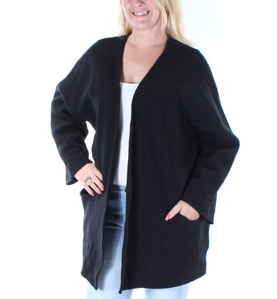 ALFANI Womens Black Pocketed Long Sleeve Open Cardigan Sweater