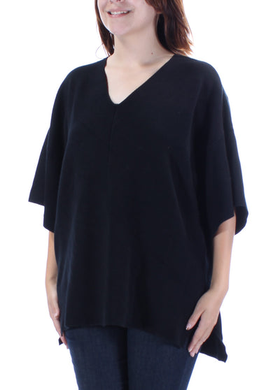 ALFANI Womens Black Kimono Sleeve V Neck Hi-Lo Sweater