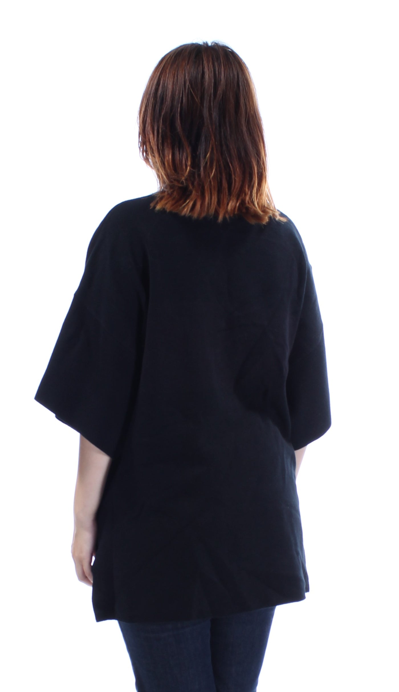 ALFANI Womens Black Kimono Sleeve V Neck Hi-Lo Sweater