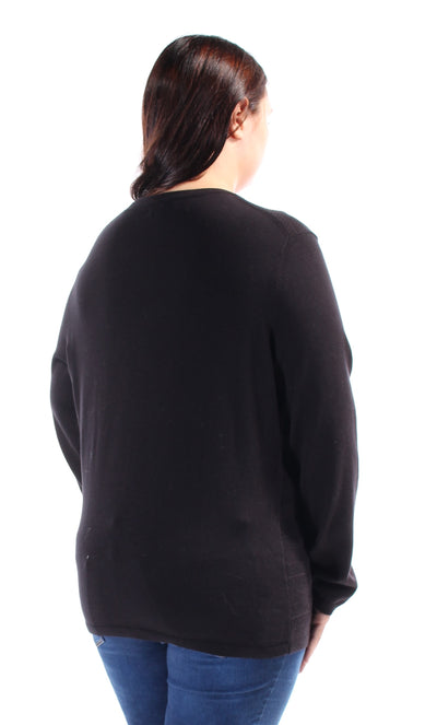 TOMMY HILFIGER Womens Black Long Sleeve V Neck Sweater