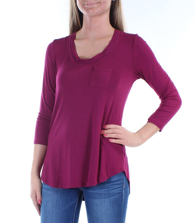 MAISON JULES Womens Burgundy 3/4 Sleeve Scoop Neck Top