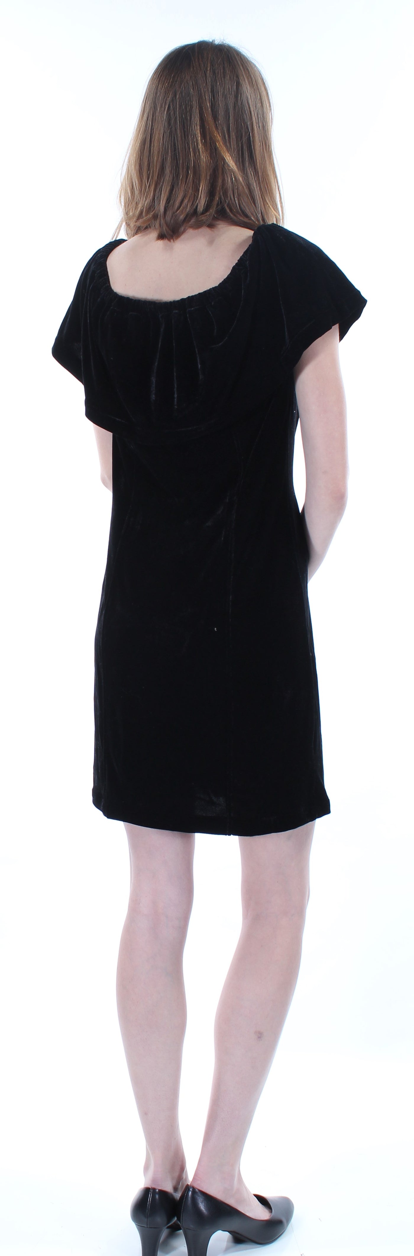 KENSIE Womens Black Velvet Cap Sleeve Jewel Neck Above The Knee Shift Dress