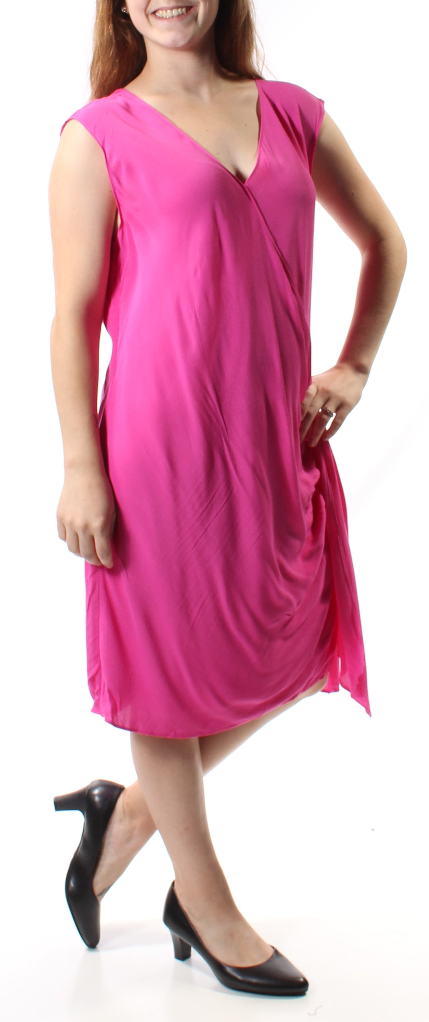 RACHEL RACHEL ROY Womens Pink Sleeveless V Neck Below The Knee Faux Wrap Dress