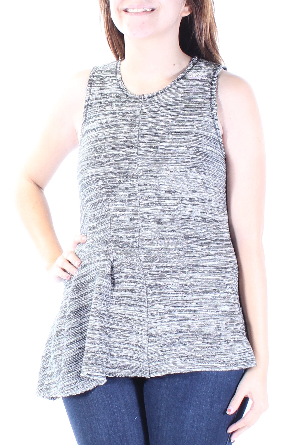 RACHEL ROY Womens Gray Sleeveless Jewel Neck Top