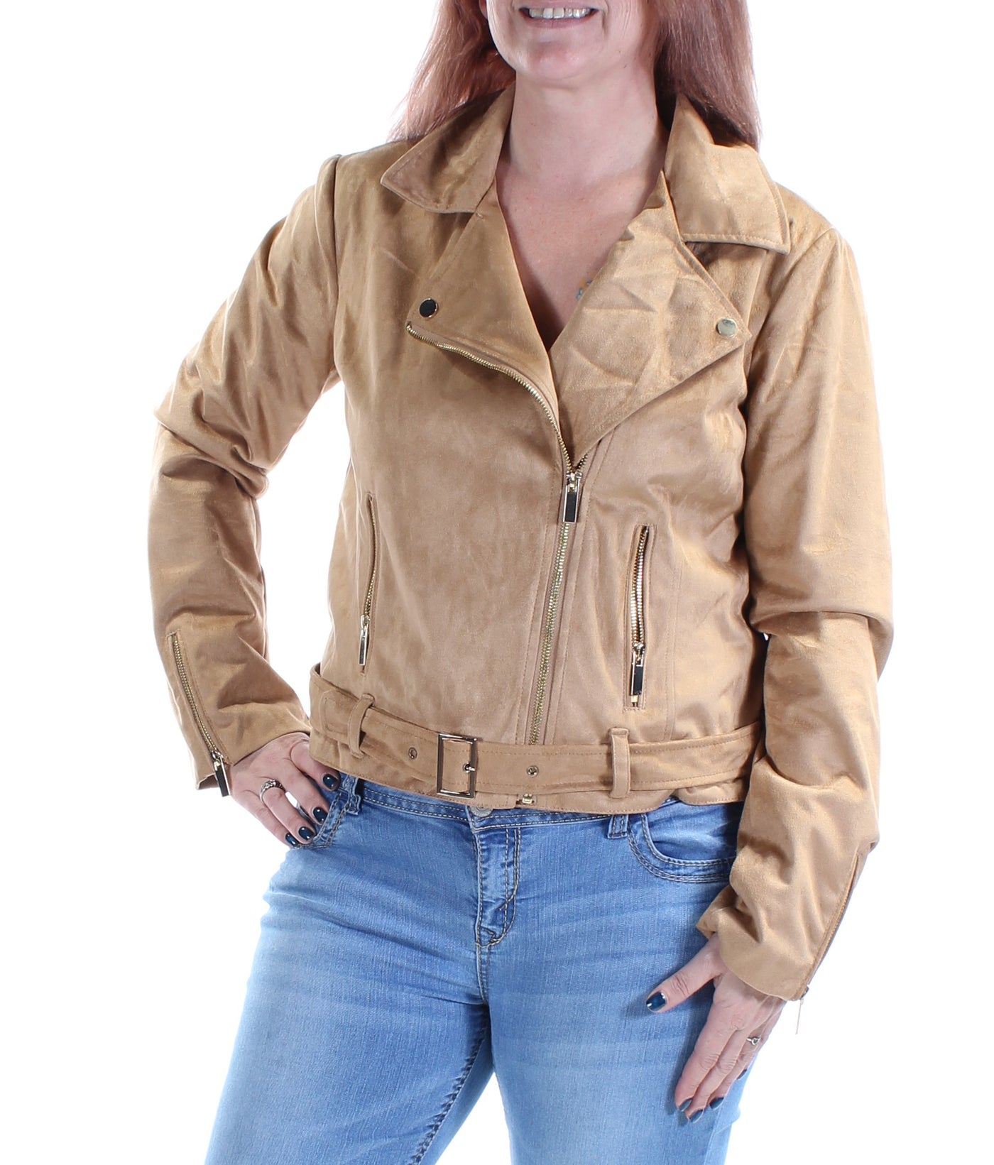 WILDFLOWER Womens Brown Faux Suede Bomber Jacket