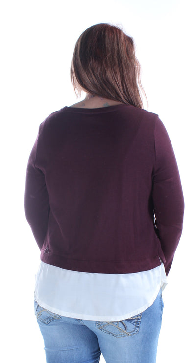 MAISON JULES Womens Maroon Long Sleeve Jewel Neck Sweater