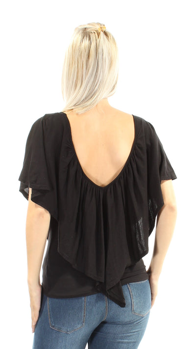 CHELSEA SKY Womens Black Dolman Sleeve Scoop Neck Peasant Top