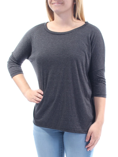 BB DAKOTA Womens Gray Striped 3/4 Sleeve Jewel Neck Hi-Lo Top