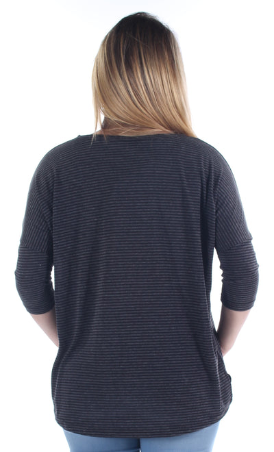 BB DAKOTA Womens Gray Striped 3/4 Sleeve Jewel Neck Hi-Lo Top