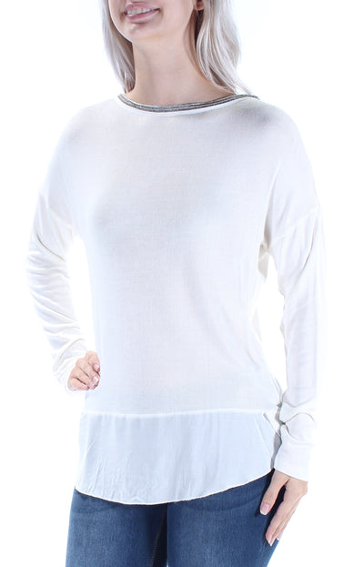 SANCTUARY Womens Ivory Long Sleeve Crew Neck Top