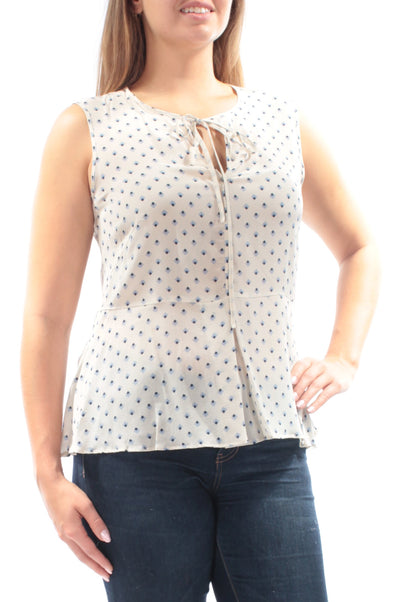 MAXMARA Womens Ivory Tie Geometric Sleeveless Scoop Neck Peplum Top 14