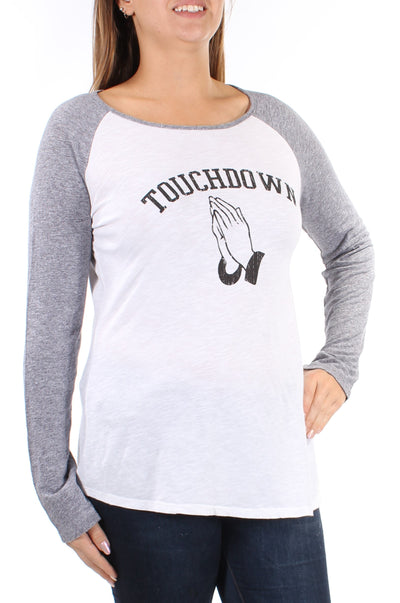 THE ORIGINAL RETRO BRAND Womens Gray Printed Long Sleeve Jewel Neck Everyday Top