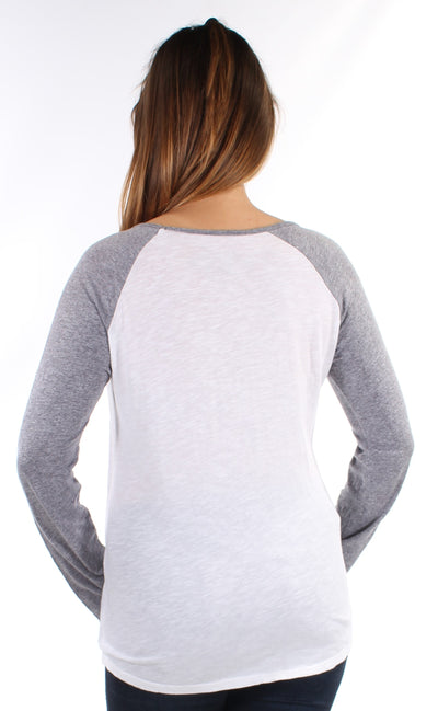 THE ORIGINAL RETRO BRAND Womens Gray Printed Long Sleeve Jewel Neck Everyday Top