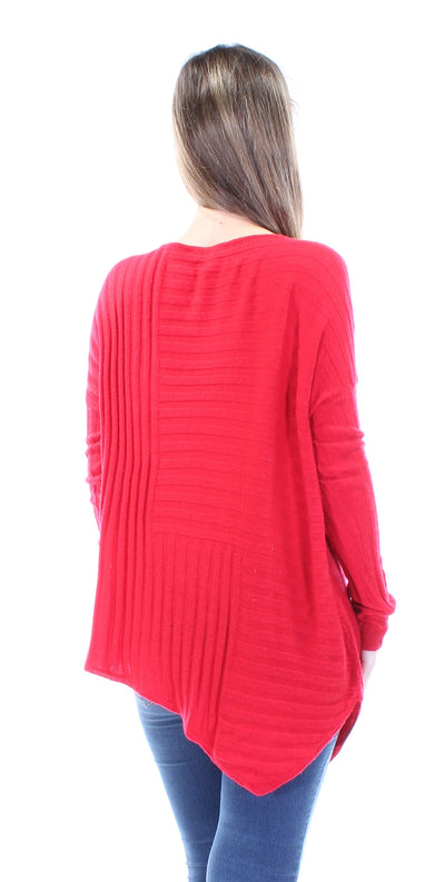 INC Womens Red Asymmetrical Long Sleeve Jewel Neck Top