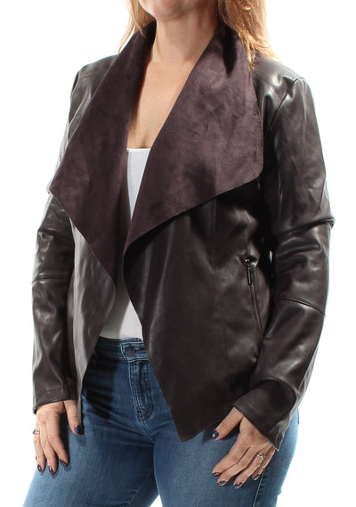 BAR III Womens Purple Faux Suede  Open Jacket