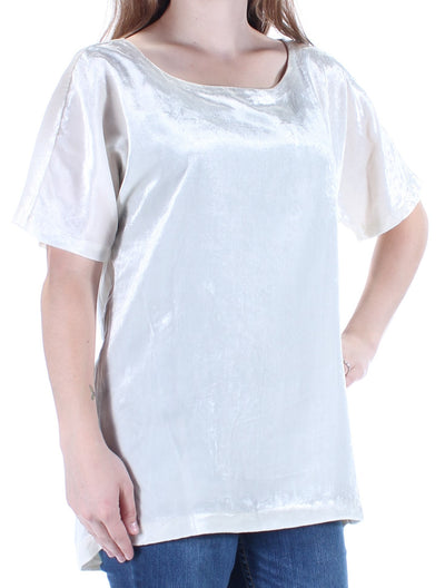 LUCKY BRAND Womens Velvet Short Sleeve Jewel Neck Top