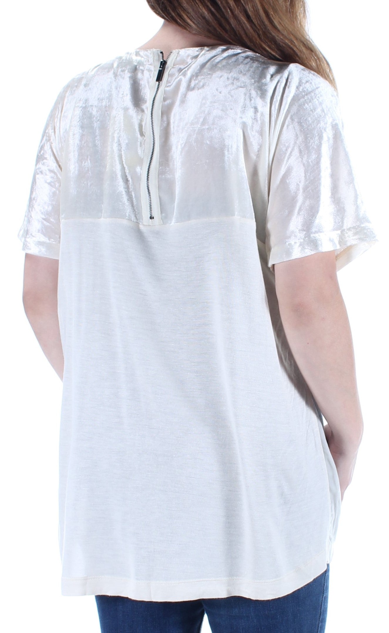 LUCKY BRAND Womens Velvet Short Sleeve Jewel Neck Top