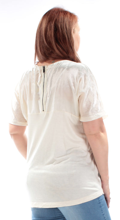 LUCKY BRAND Womens Velvet Short Sleeve Jewel Neck Top